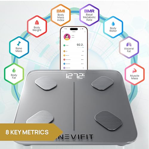 INEVIFIT Smart Body Fat Scale, Highly Accurate Bluetooth Digital Bathroom Body Composition Analyzer, Measures Weight, Body...