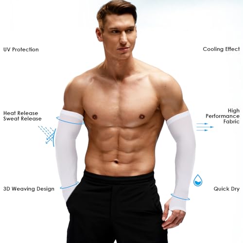Ouligay 2 Pairs Arm Sleeves for Men Women UPF 50 UV Sun Protection Arm Sleeves with Thumb Hole Cooling Sports Compression ...
