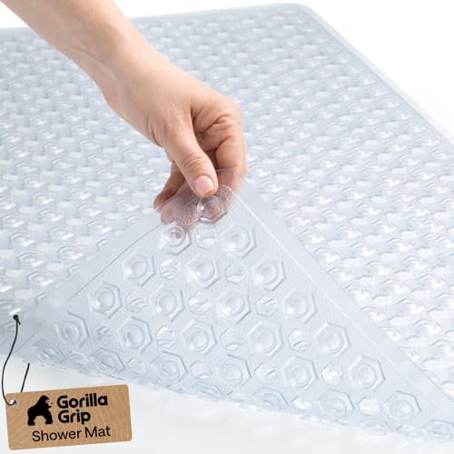 GORILLA GRIP Patented Bath Tub Shower Mat, Machine Washable Bathtub Floor Liner Mats, Suction Cups and Drain Holes to Keep...