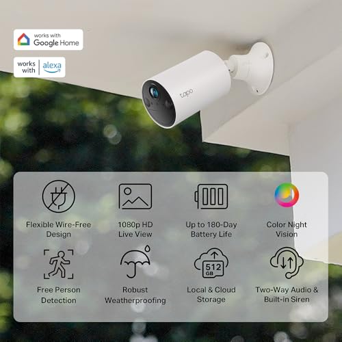 TP-Link 𝗧𝗮𝗽𝗼 Wireless Outdoor Security Camera, 1080P, Up to 180 Days of Battery Life, Free Person Detection, SD/Cloud ...