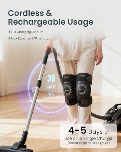 COMFIER Cordless Knee Massager with Heat and Vibration for Pain Relief, Graphene Heating pad for Knee with 3 Heat Levels &...