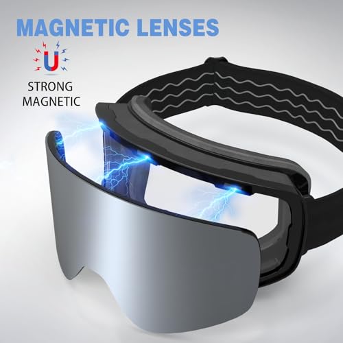 JQF Gear Magnetic Ski Goggles Snow Snowboard Goggles UV400 OTG Snowboarding Goggle for Men Women Adult