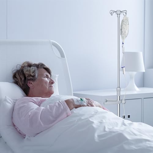 IV Pole with Wheels Medical Portable IV Stand Pole, IV Bag Stand with Removable IV Bag Holder, Adjustable Height Pole, 4 H...