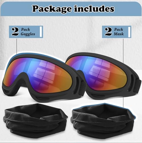 YENPK Dirt Bike Goggles, 2-Pack Motorcycle & ATV Goggles with Anti-Impact Lens & 2 Face Mask