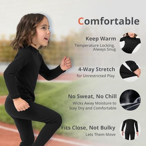 PUMYOON 2T-6Y Fleece Lined Toddler Thermal Set, Thermal Underwear for Kids Toddler Base Layer Shirt for Boys Girls