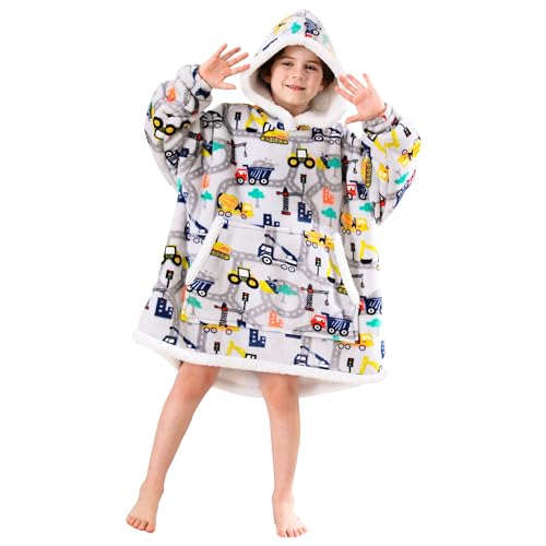Blanket Hoodie, Sherpa Fleece Wearable Blanket for Kids, Plush Flannel Hooded Blanket, Sweatshirt Gift with Giant Pocket
