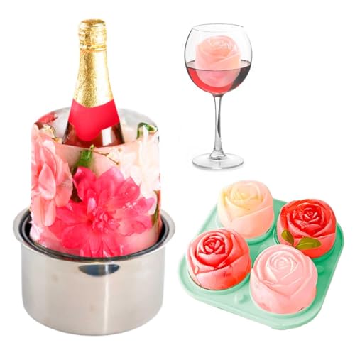 MANA SOUL Ice Bucket for Freezer - Wine Ice Bucket with 3D Rose Ice Molds, Champagne Ice Mold, Ice Mold Wine Bottle Chille...