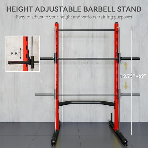 Soozier Squat Rack with Pull-Up Bar, Adjustable Power Rack with Barbell Bar, Multi-Functional Bench Press Rack for Home Gy...