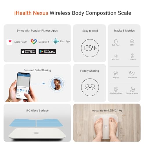 iHealth Nexus Smart Scale for Body Weight Bluetooth, Digital Bathroom Scale Body Fat and Muscle, Body Composition Monitor ...