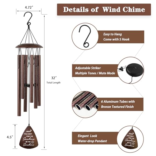 Get Well Gifts for Women Men, 32" Bronze Wind Chimes Inspirational Gifts for Women, Cheer Up Positive Sending You Sunshine...