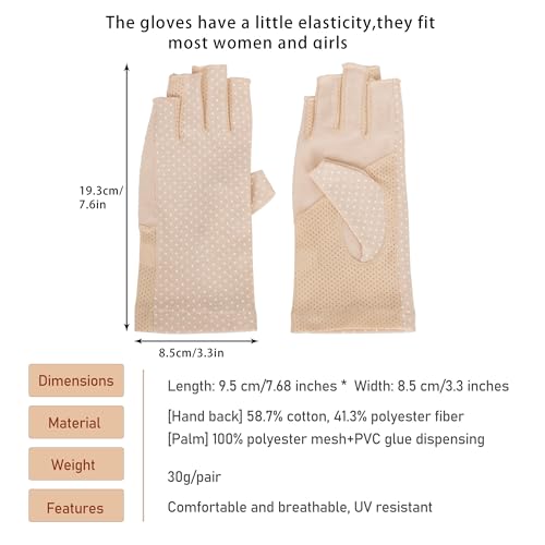 Bawnhaw Cotton Fingerless Driving Gloves for Women Men, Mesh Nonslip UV-Protection Summer Gloves for Nail Manicure, Cycling