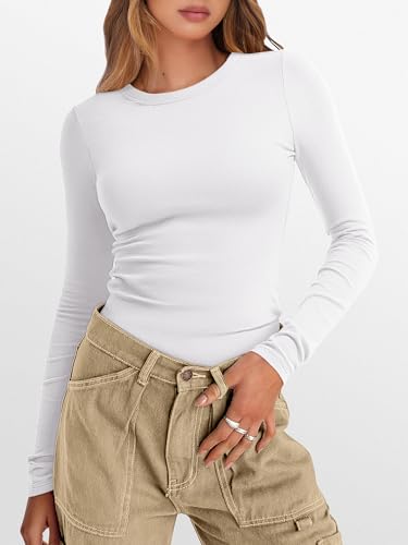 ANRABESS Womens Long Sleeve Thermal Shirts Slim Fit Basic Tee Tops Warm Fleece Undershirts 2025 Fall Winter Layer Outfits