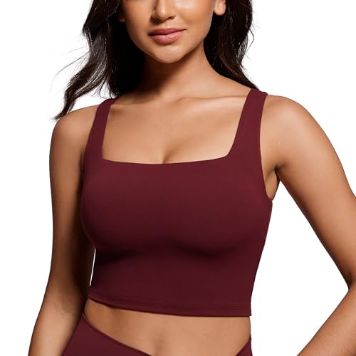 CRZ YOGA Butterluxe Square Neck Crop Tank Tops for Women - Workout Longline Sports Bras Padded Yoga Camisole