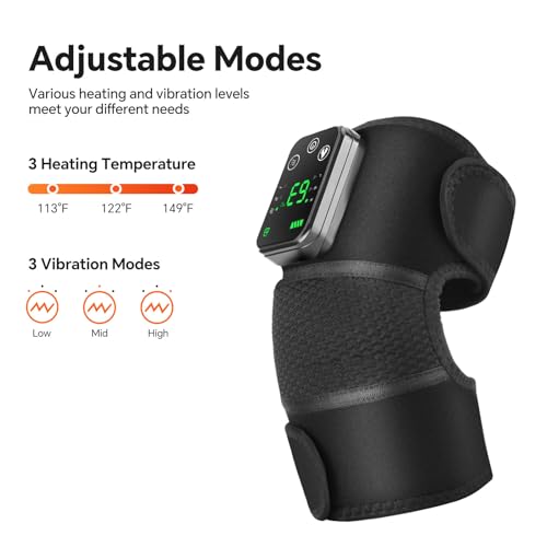Heated Knee Massager with Heat, Cordless Knee Heating Wrap for Knee Pain Relief, FSA Eligible, 3 Heat & 3 Massage Levels, ...