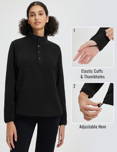 baleaf Women's 1/4 Buttom Down Fleece Pullover Thermal Long Sleeve Shirts Ski Mid Layer with Pockets Thumbhole Warm Tops