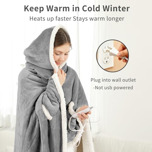 ESTINGO Wearable Heated Blanket Electric Throw, Heated Shawl with 6 Heating Levels and 1-4 Hours Auto Off, Heated Hoodie W...