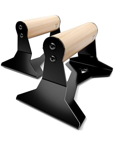 PULLUP & DIP Parallettes - Push Up Handles with Ergonomic Wooden Handles & Heavy-Duty Steel - Non-slip Parallettes Bars fo...