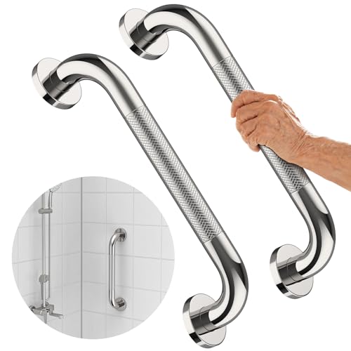 2 Pack Chrome Grab Bar 12 Inch, iMomwee Stainless Steel Non-Slip Shower Grab Bar W/Knurled Grip, Safety Bathroom Handrail,...