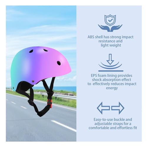 Color Gradient Adjustable Kids Bike Helmet with Knee & Elbow Pads Set | Multi-Sport Safety Gear for Boys & Girls Ages 5-14...