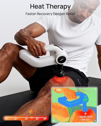 HEYCHY Massage Gun Deep Tissue with Heat Therapy, 12mm Amplitude Muscle Massager for Athletes, 5 Speeds & 4 Modes Massager...