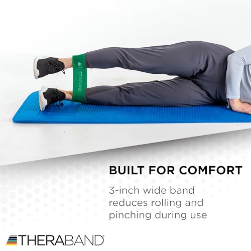 THERABAND Resistance Band Loops, 12" Green, Heavy Resistance, Latex Color-Coded 3" Wide Exercise Band Loop for Home Workou...