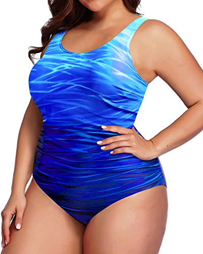 Daci Women Plus Size One Piece Swimsuit Athletic Tummy Control Ruched Bathing Suit with U-Back