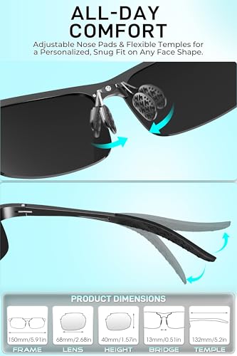 SIPLION Polarized Sunglasses Men Sports: UV Protection Ultra Light Al-Mg Metal Frame Ideal For Driving Fishing Running Golf