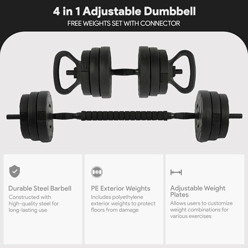 Multi-Functional Portable Changeable Dumbbell and Barbell Kettlebell Set with Adjustable Weights, Multiple Styles