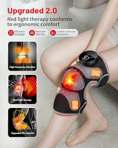 Upgraded PRO Red Light Therapy Knee Brace & 4 Vibration Massage - Rechargeable Controller, 660nm&850nm Red Light Therapy H...
