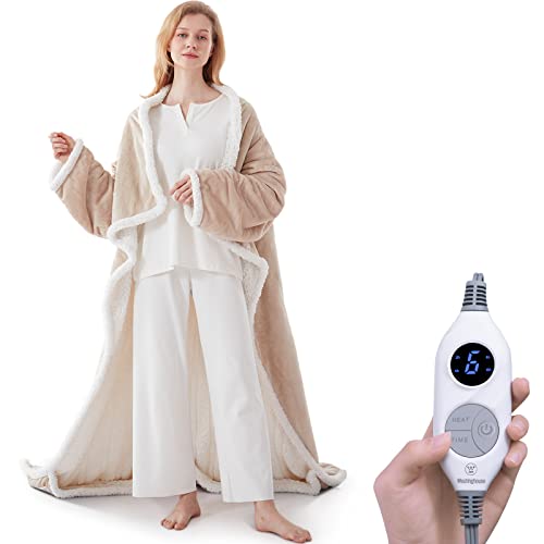Westinghouse Electric Snuggle Throw Blankets with Foot Pocket, Wearable Heated Throw with Sleeves, 6 Heating Levels & 2 to...
