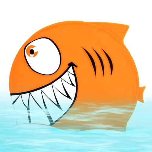 Lljsszr Fish Shape Swim Cap Swimwear Hat Cute Off Swimming Hat Swim Gear for Children Teens Boys Girls, Orange