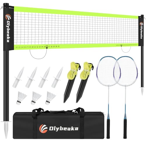 12ft Badminton Net Set for Backyard Beach with Durable Anti-Sagging Net, Heavy Duty Poles, 2 Aluminum Badminton Rackets, 3...