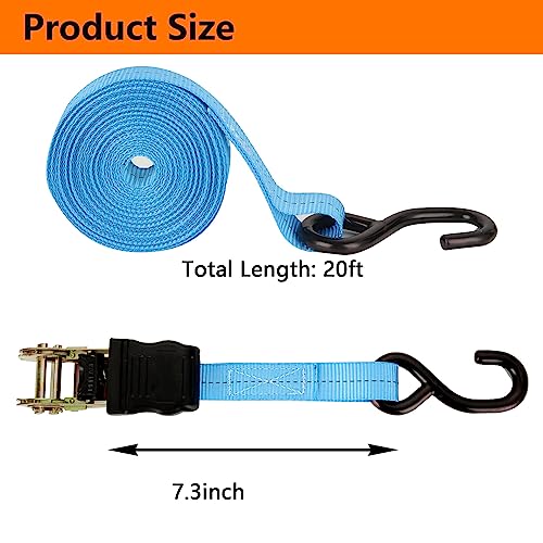 LISHINE 6 Pcs 1 Inch Heavy Duty 20ft Tie Down Straps with Hooks, 2200 LBS Break Strength, Cargo Ratchet Straps for Motorcy...