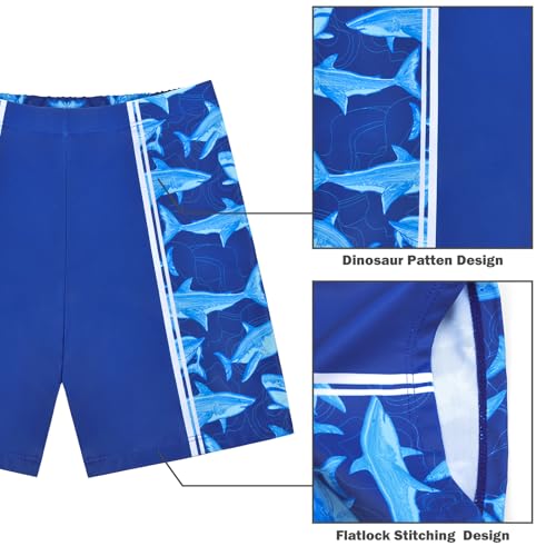 AuSletie Boys Two Pieces Swimsuit Set Short Sleeve Kids Rash Guard Dinosaur Boys Bathing Suit with Sun Cap for 2-6 Years