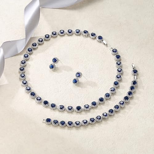 EVER FAITH Round Cut Cubic Zirconia Tennis Luxury Necklace Bracelet Earrings Set for Women