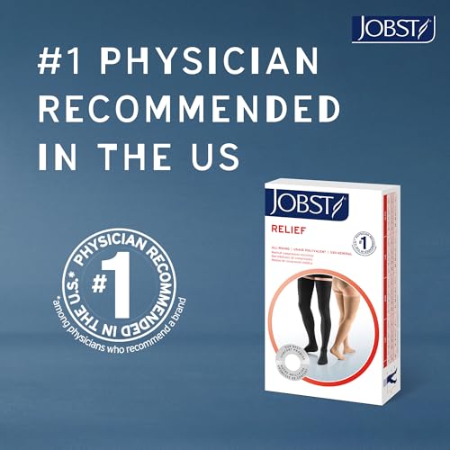 JOBST Relief 20-30 mmHg Thigh High Compression Stockings with Silicone Band, Open Toe, Beige, Medium