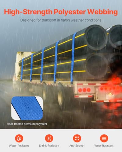 VEVOR Truck Straps, 4" x30' Heavy Duty Tie Down w/Flat Hooks 18,000lbs Break Strength, WLL# 6000lbs, Cargo Straps Tie Down...