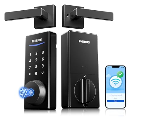 Philips Wi-Fi Smart Lock with Handles, WiFi Keyless Entry Front Door Lock Set, Keypad Deadbolt with Handle App Fingerprint...