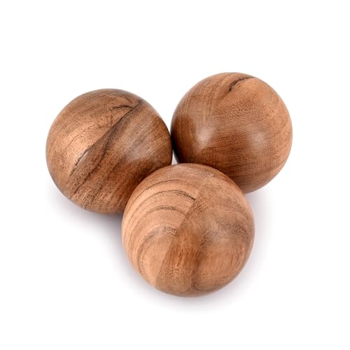 NIRMAN Decorative Acacia Wood Round Balls Set of 3 for Christmas Decorative Bowls Table Centerpiece | Coffee Table and Hou...