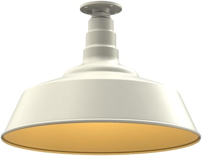 Steel Lighting Co. Manhattan Warehouse Light | Ceiling Mounted Pendant | 20 inch Dome | Flush Mount | Large Steel Barn Light Made in America | Cream Exterior/Brass Interior