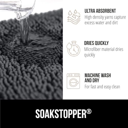 GORILLA GRIP SOAKSTOPPER Dog Door Mat, 36x24 Machine Washable Rug Absorbent Doormat Captures Moisture Mud Dirt, Quick Dry ...