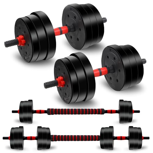 Adjustable Weights Dumbbells Set, Free Weights with Connector, Convertible Dumbbell Barbell Push-up Stand Set, 3 in 1 Home...