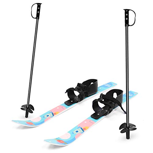 Odoland Kid's Beginner Snow Skis and Poles with Bindings, Low-Resistant Ski Boards for Age 4 and Under, Lightweight Sturdy...
