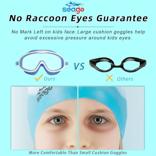 Seago Kids Goggles for Swimming 2 Pack Anti-Fog No Leaking Outer Eye Fit with Wide View UV Protection Crystal Clear Watert...