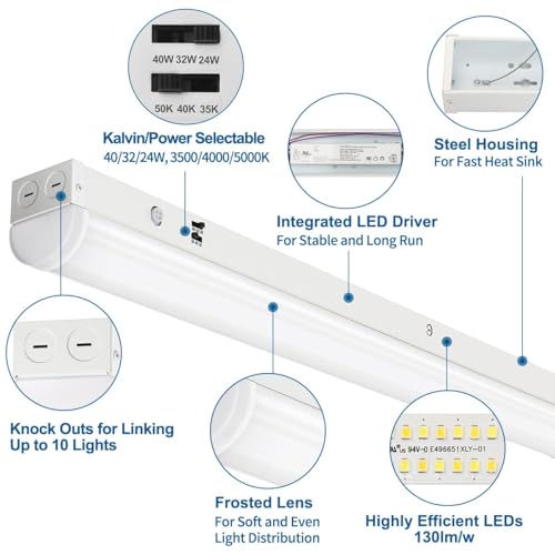 Dakason 4Ft Led Linear Light Fixture  4 Foot Led Shop Lights 40/32/24W 35/40/5000K Cct Selectable  4Feet Commercial Bay Lighting Fluorescent Tube Replacement For Office Garage 1 Pack