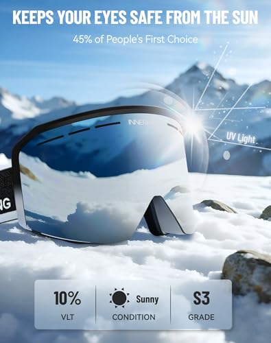 Innerking Ski/Snowboard Goggles OTG for Men Women & Youth - Over Glasses Snow Sports Goggles Anti Fog 100% UV400 Protection