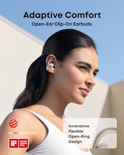 Soundcore AeroClip by Anker, Open-Ear Earbuds, Clip-On Headphones, Adaptive Comfort, Clear Calls with 4 Mics and AI, Stabl...