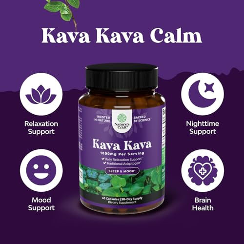 Kava Kava Root Extract Supplement 1000mg - Fast Acting Herbal Support with Kavalactones for Balanced Mood - Relax Calming ...
