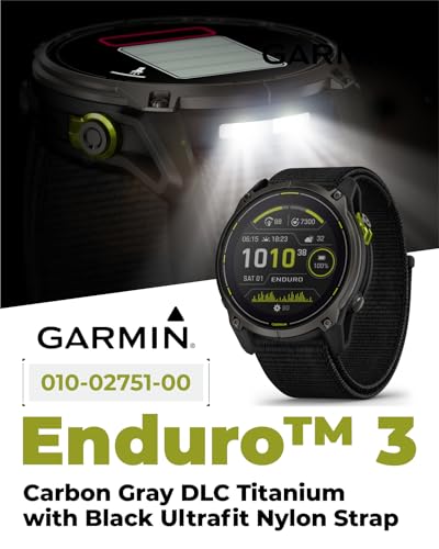 Wearable4U Garmin Enduro 3 – 51 mm, Solar, Sapphire, Ultraperformance GPS Smartwatch, Carbon Gray DLC Titanium with Black ...