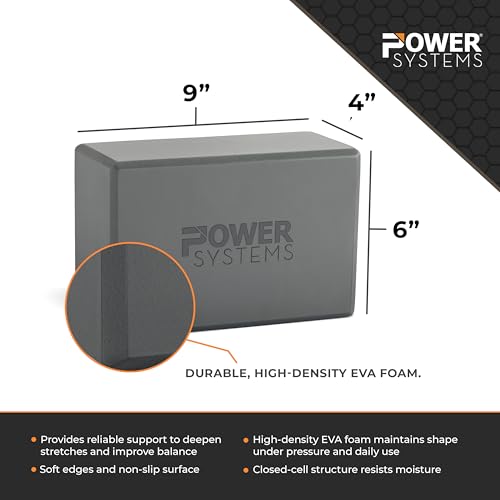Power Systems Yoga Block | Commercial Grade Foam, Lightweight, Durable Ergonomic Support for Home and Studio Use | Yoga, P...